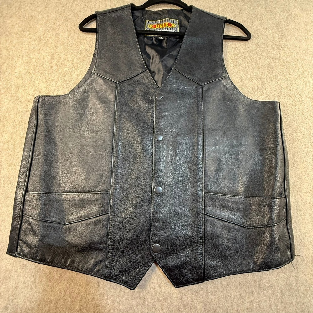 Unik‎ Leather Apparel Mens Biker Motorcycle Vest Black Snap Front Size 44